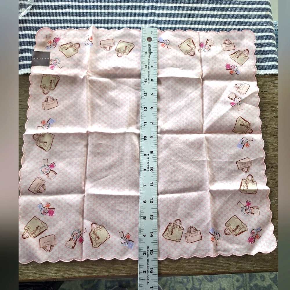 Celine Pink and Beige Patterned Handkerchief 15.5" Square; NWT